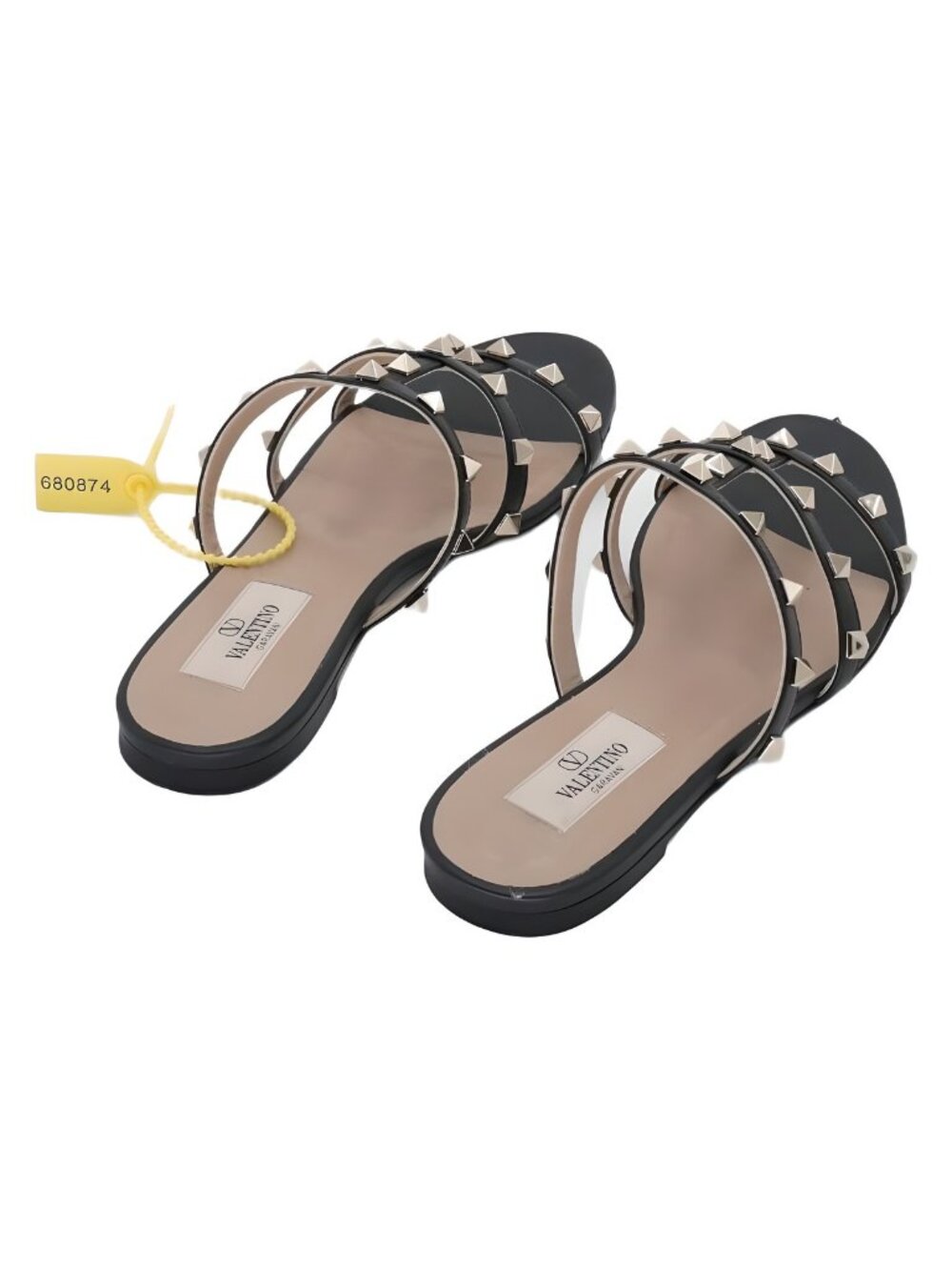 Valentino Garavani Rockstud Flat Slide Sandals Black Sz US 7 EU 37 - Picture 3 of 6